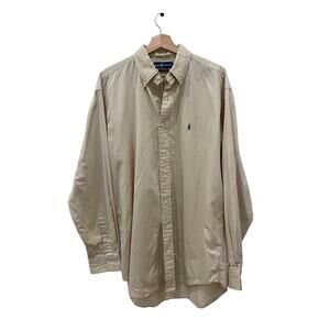 Ralph Lauren Men's Cotton Long Sleeve Polo Beige Large Preppy, Academia